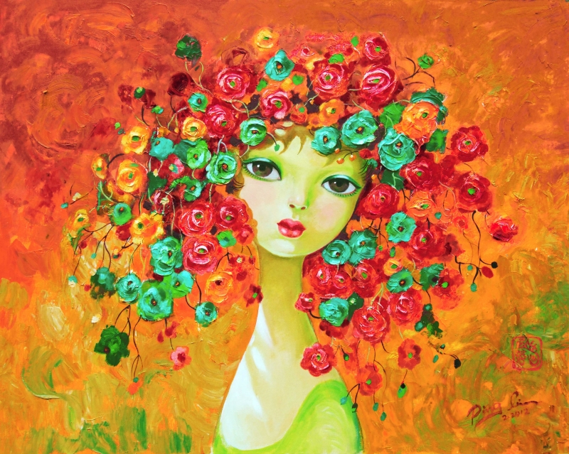 Red and Green Hair Bouquet by artist Ping Irvin
